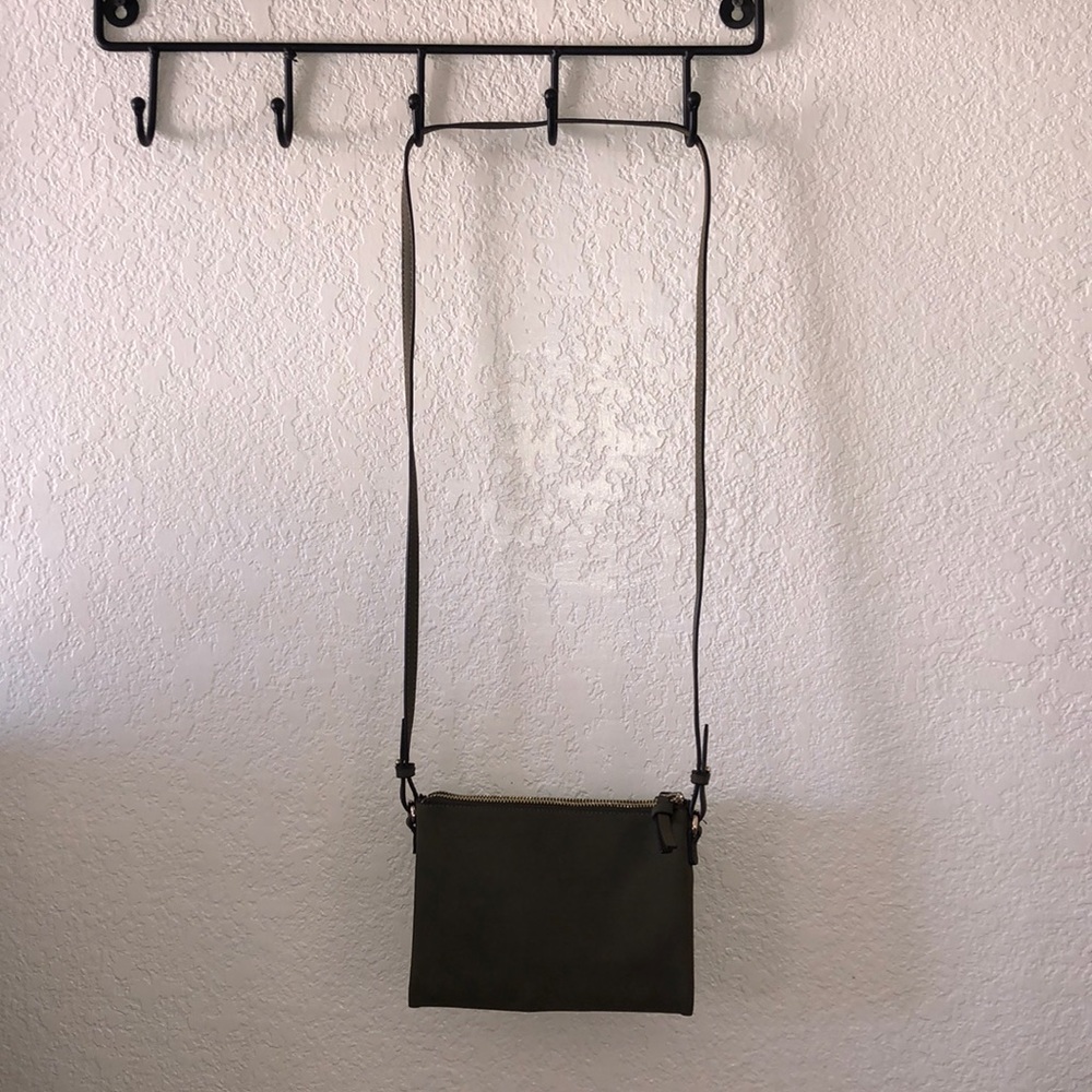 Hunter green suede cross body purse